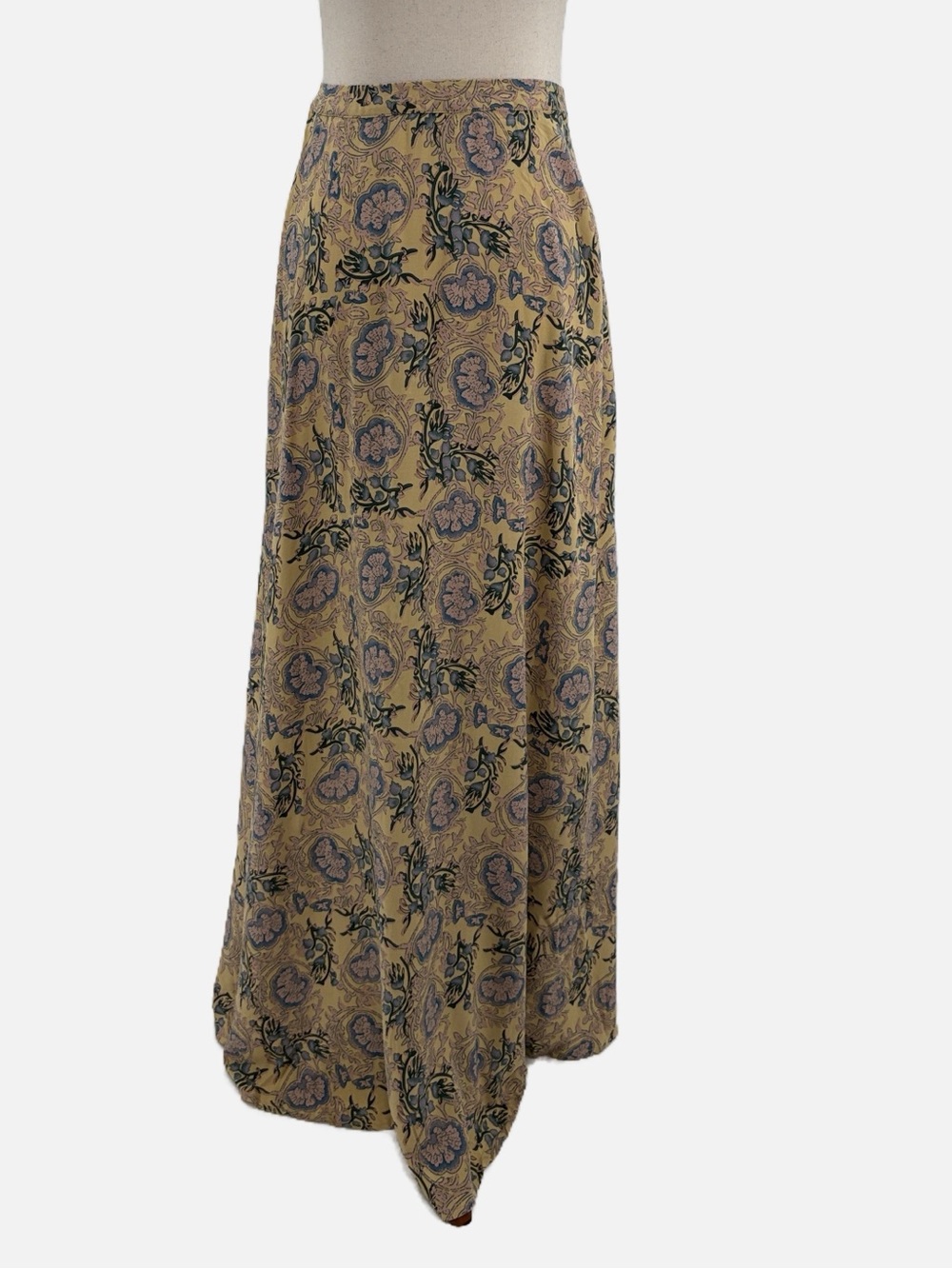 Natural Life Floral Rayon Side Slit Maxi Skirt Gold Blue Blush NWT Large Boho